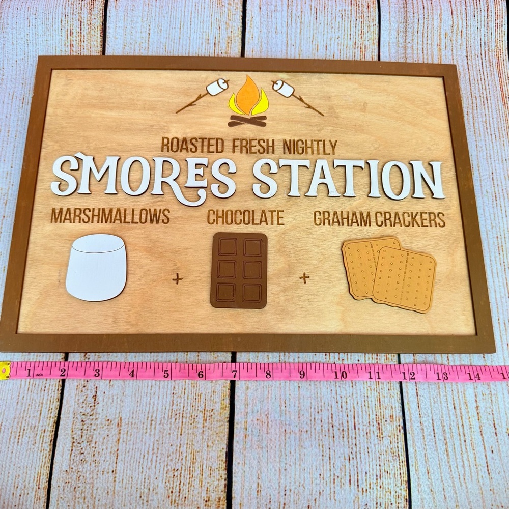 Rustic S’Mores Station Wooden Sign Campfire Kitchen Decor Hamdmade - Picture 3 of 4